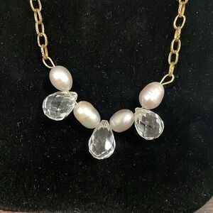 Vintage faux pearl and tear drop beaded long statement necklace